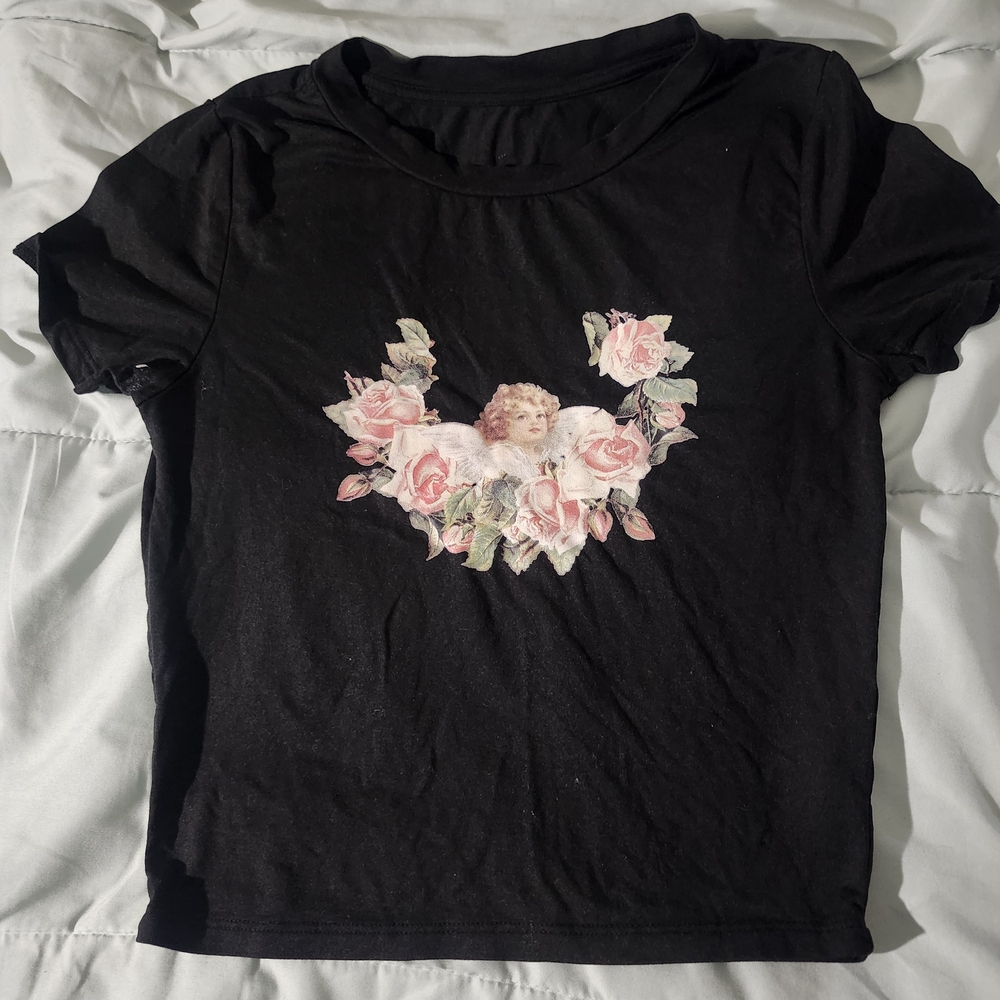 Black Angel Print Women's Top